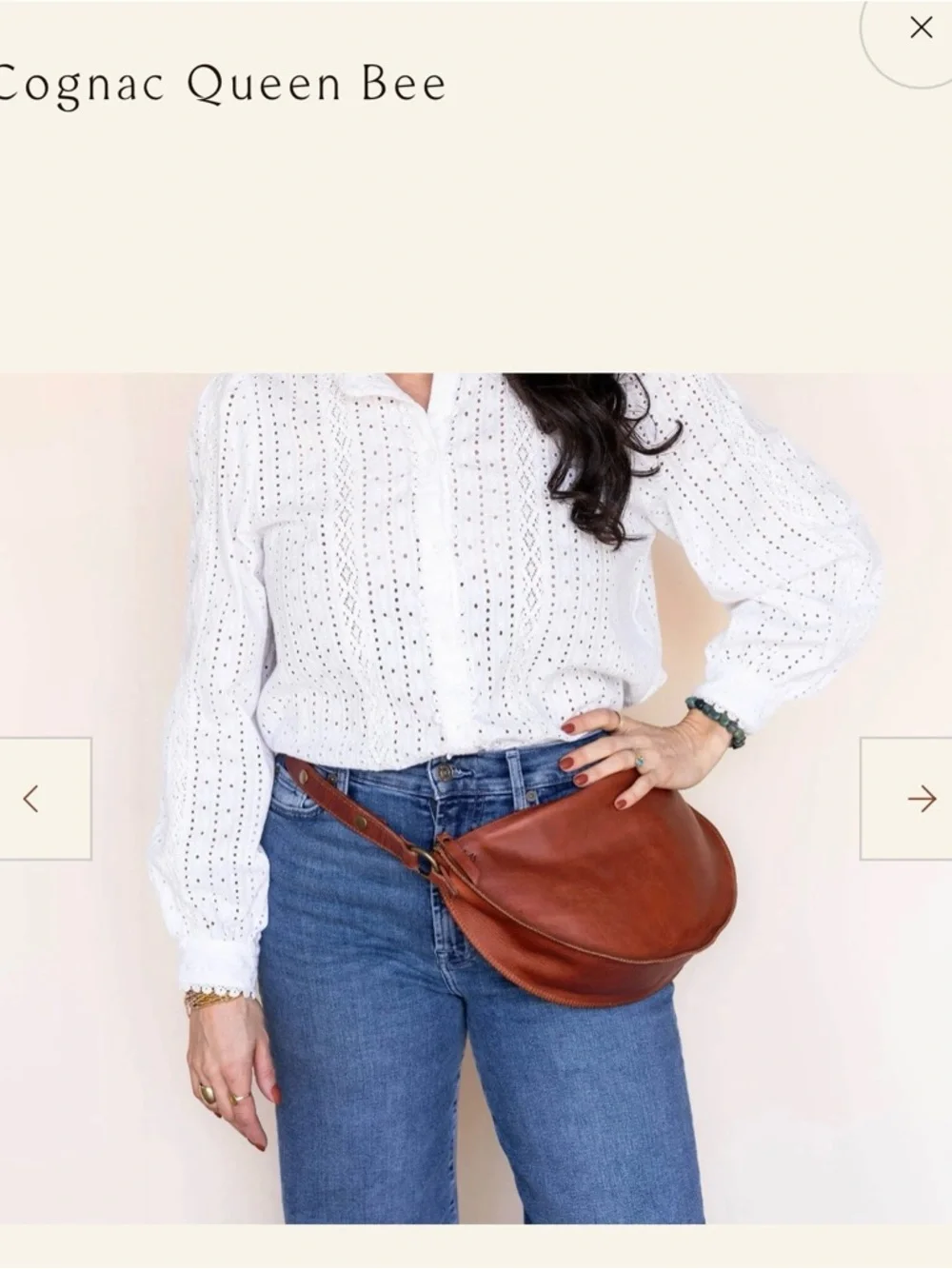 Cognac Leather Crescent Crossbody - Queen Bee - Picture 2 of 6
